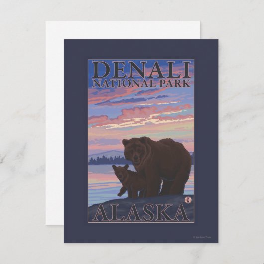 Nationaal Park beer en Cub - Denali, Alaska Briefkaart (Voorkant / Achterkant)