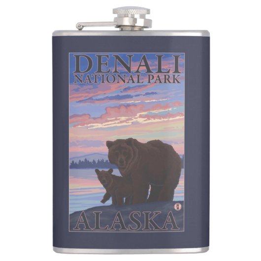 Nationaal Park beer en Cub - Denali, Alaska Heupfles (Voorkant)
