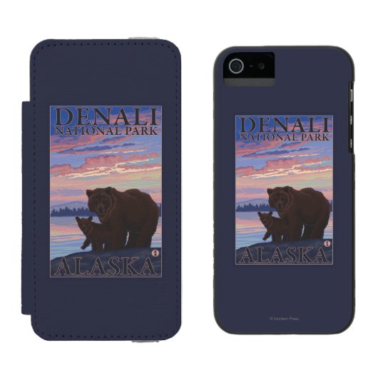 Nationaal Park beer en Cub - Denali, Alaska Incipio iPhone Portemonnee Hoesje (Naast elkaar)