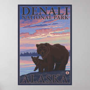 Nationaal Park beer en Cub - Denali, Alaska Poster