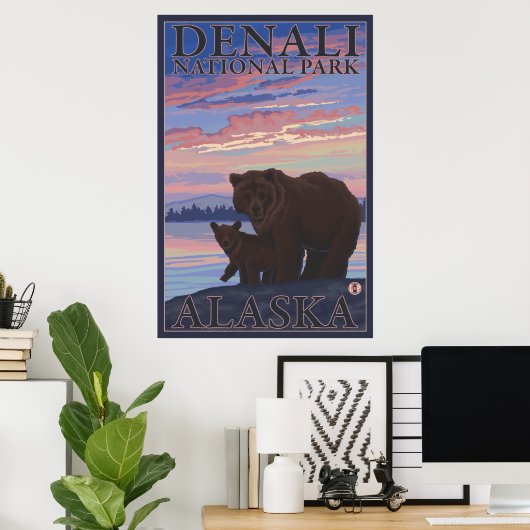Nationaal Park beer en Cub - Denali, Alaska Poster (Thuiskantoor)
