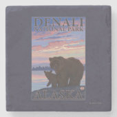 Nationaal Park beer en Cub - Denali, Alaska Stenen Onderzetter (Voorkant)