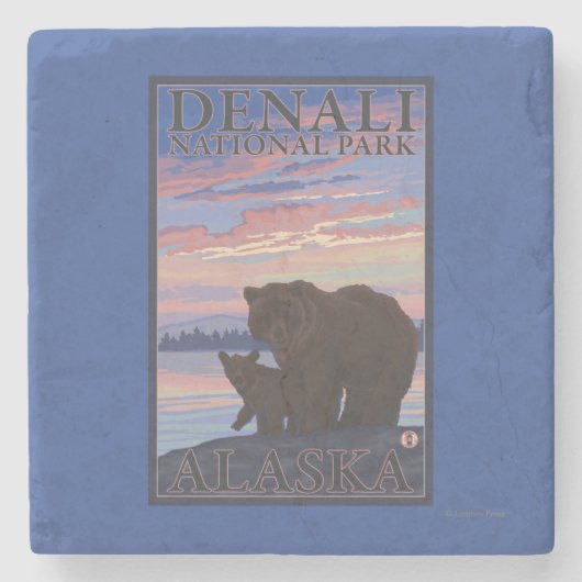 Nationaal Park beer en Cub - Denali, Alaska Stenen Onderzetter (Voorkant)