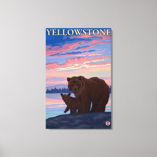 Nationaal park beer en Cub - Yellowstone Canvas Afdruk (Voorkant)
