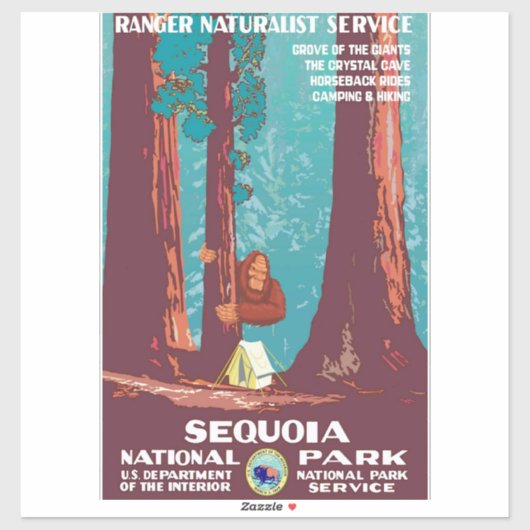 Nationaal Park Bigfoot Hiding Sequoia 1938 Sticker (Vel)