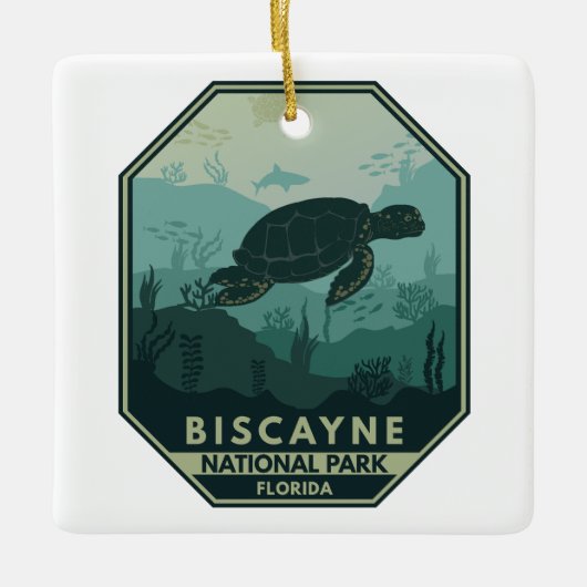Nationaal park Biscayne Turtle Retro Emblem Keramisch Ornament (Voorkant)