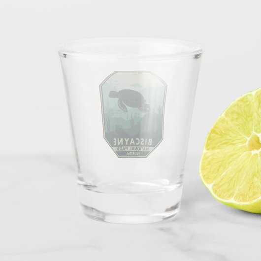 Nationaal park Biscayne Turtle Retro Emblem Shot Glas (Achterkant)