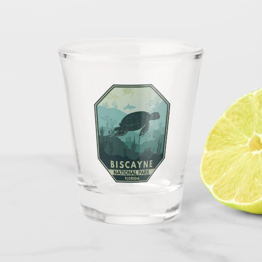 Nationaal park Biscayne Turtle Retro Emblem Shot Glas (Voorkant)