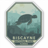 Nationaal park Biscayne Turtle Retro Emblem Sticker (Voorkant)