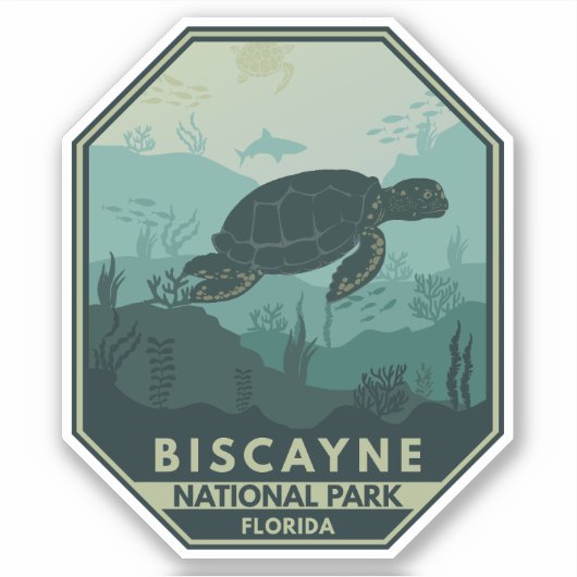 Nationaal park Biscayne Turtle Retro Emblem Sticker (Voorkant)