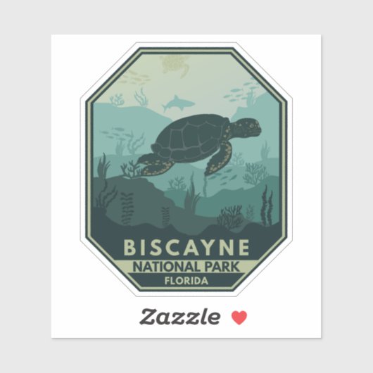 Nationaal park Biscayne Turtle Retro Emblem Sticker (Vel)