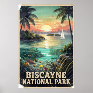 Nationaal Park Biscayne Watercolor Retro Kunst Poster