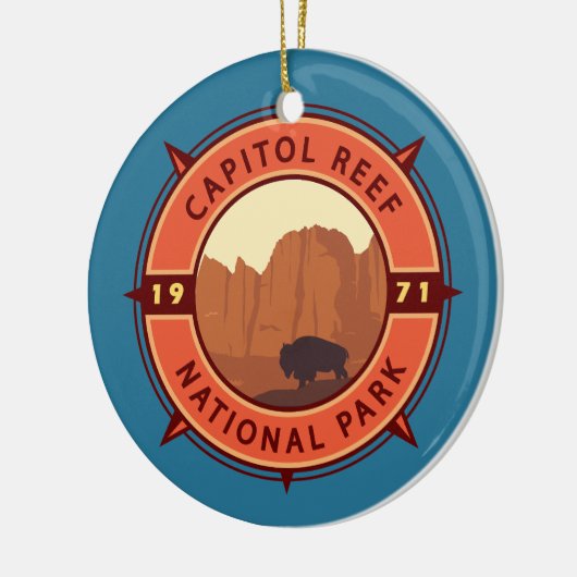 Nationaal Park Bison Retro Compass Keramisch Ornament (Links)