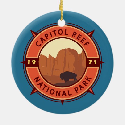 Nationaal Park Bison Retro Compass Keramisch Ornament (Achterkant)