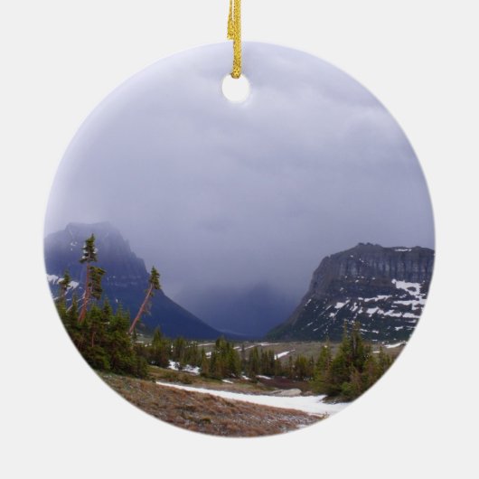 Nationaal Park Blauwe wolken en Alpenbomen Keramisch Ornament (Achterkant)