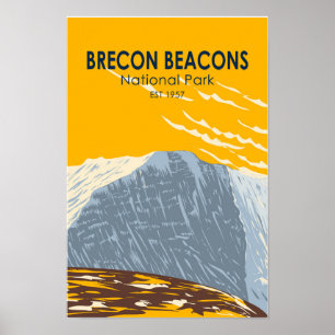 Nationaal park Brecon Beacons Wales Pen Y Fan Retr Poster