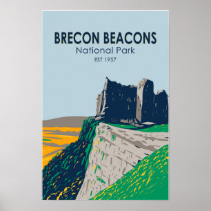 Nationaal park Brecon Beacons Wales Vintage Poster