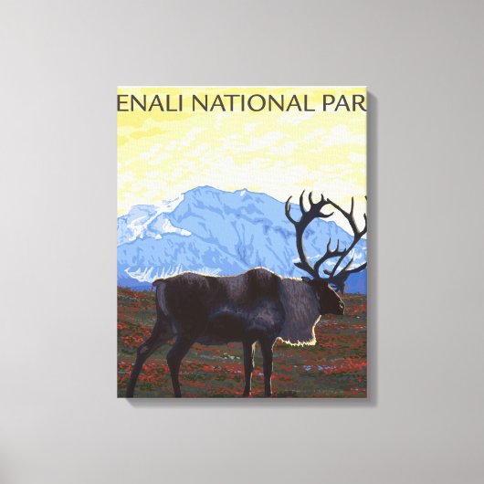 Nationaal Park Cariou Scene - Denali, Alaska Canvas Afdruk (Voorkant)