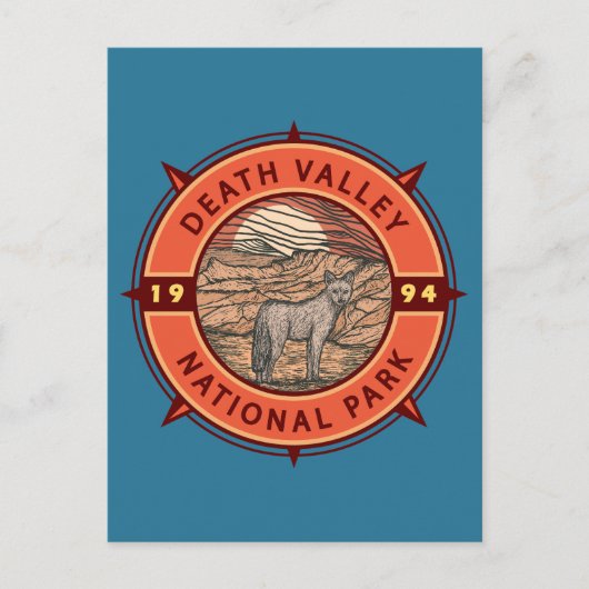 Nationaal park Coyote Retro Compass Death Valley Briefkaart (Voorkant)