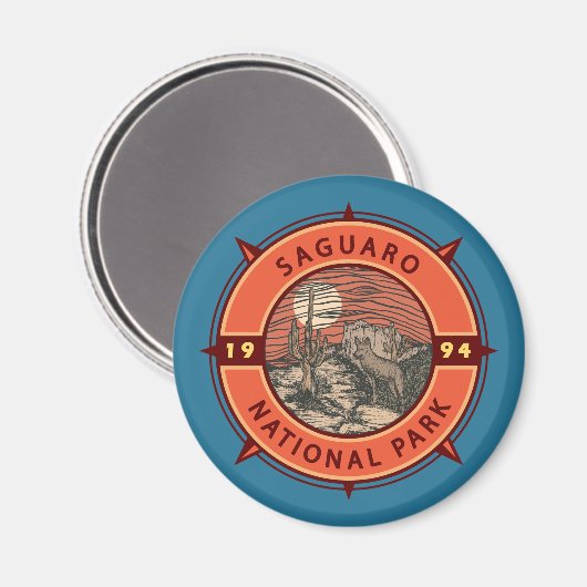Nationaal Park Coyote Retro Compass Embleem Magneet (Voorkant / Achterkant)