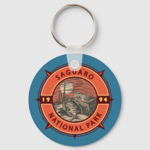 Nationaal Park Coyote Retro Compass Embleem Sleutelhanger