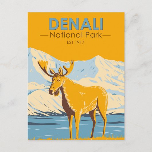 Nationaal park Denali Alaska Moose Vintage Briefkaart (Voorkant)
