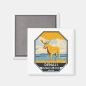 Nationaal park Denali Alaska Moose Vintage Magneet (Voorkant / Achterkant)