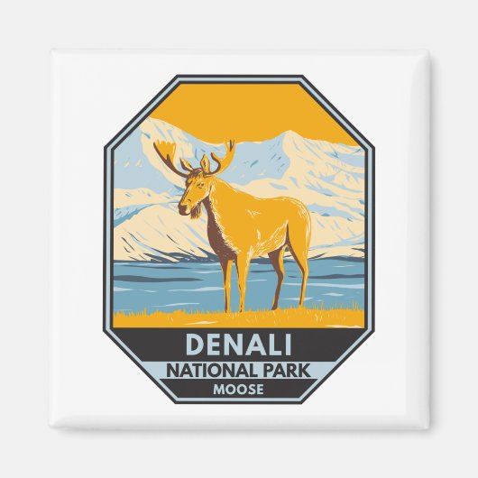 Nationaal park Denali Alaska Moose Vintage Magneet (Voorkant)