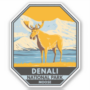 Nationaal park Denali Alaska Moose Vintage Sticker