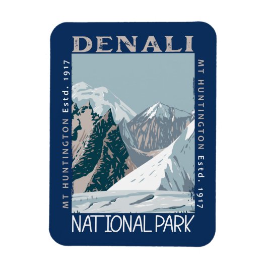 Nationaal park Denali Alaska Mount Huntington Retr Magneet (Verticaal)