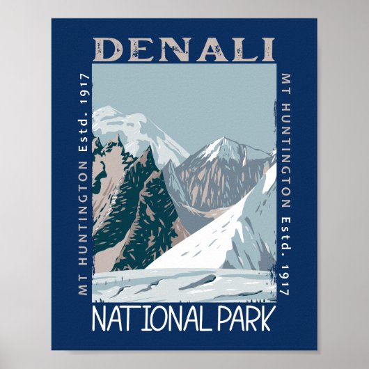 Nationaal park Denali Alaska Mount Huntington Retr Poster (Voorkant)