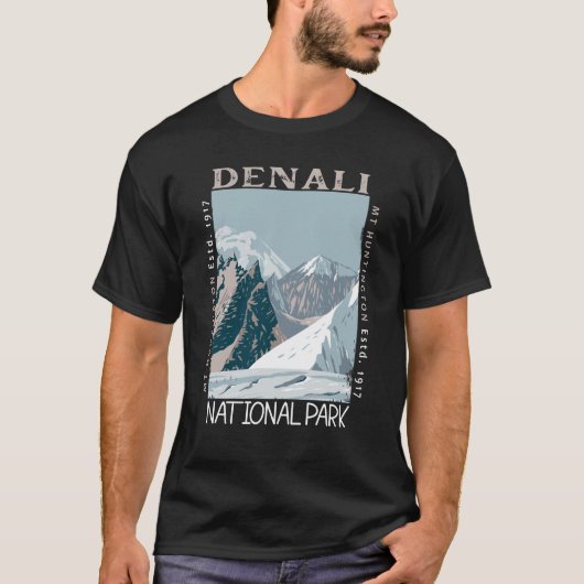 Nationaal park Denali Alaska Mount Huntington Retr T-shirt (Voorkant)