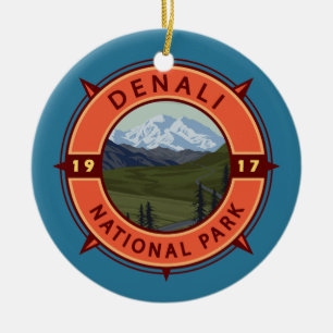 Nationaal park Denali Retro Compass Emblem Keramisch Ornament