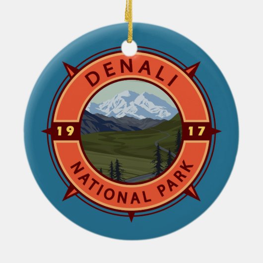 Nationaal park Denali Retro Compass Emblem Keramisch Ornament (Achterkant)
