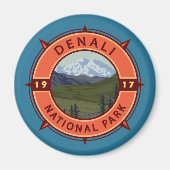 Nationaal park Denali Retro Compass Emblem Magneet (Voorkant)