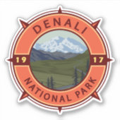 Nationaal park Denali Retro Compass Emblem Sticker (Voorkant)