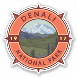 Nationaal park Denali Retro Compass Emblem Sticker
