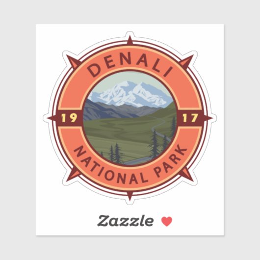 Nationaal park Denali Retro Compass Emblem Sticker (Vel)