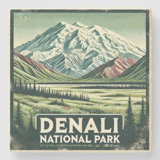 Nationaal park Denali Stenen Onderzetter (Voorkant)