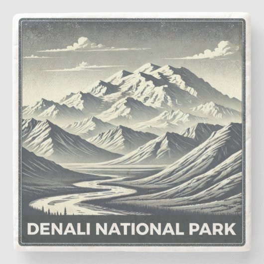 Nationaal park Denali Stenen Onderzetter (Voorkant)