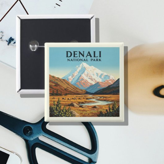 Nationaal Park Denali Vierkante Button 5,1 Cm
