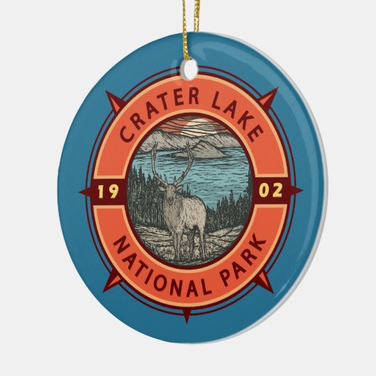 Nationaal park Elk Retro Compass Emblem Keramisch Ornament (Links)