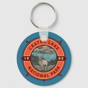 Nationaal park Elk Retro Compass Emblem Sleutelhanger