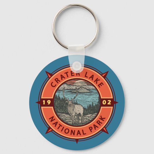 Nationaal park Elk Retro Compass Emblem Sleutelhanger (Voorkant)