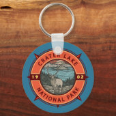 Nationaal park Elk Retro Compass Emblem Sleutelhanger (Voorkant)