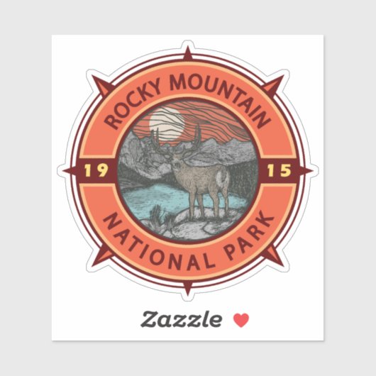 Nationaal park Elk Retro Compass Sticker (Vel)