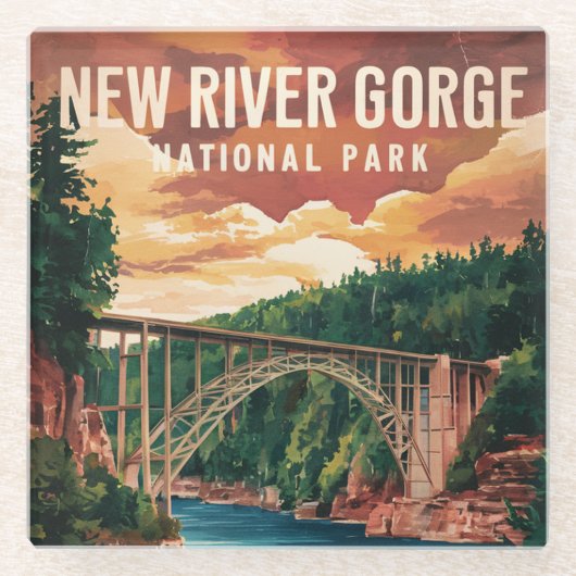 Nationaal park en natuurgebied New River Gorge Glazen Onderzetter (Voorkant)
