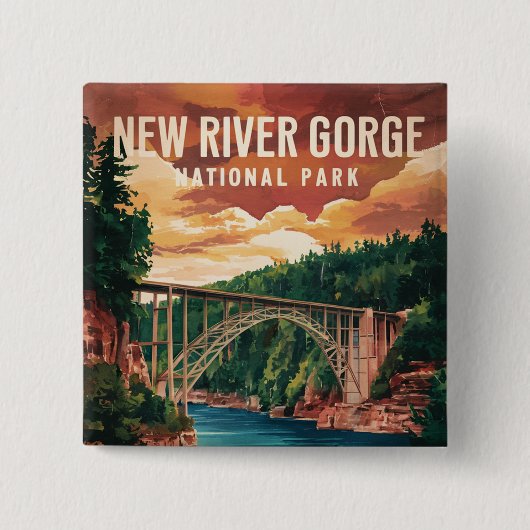 Nationaal park en natuurgebied New River Gorge Vierkante Button 5,1 Cm (Voorkant)