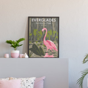 Nationaal park Everglades Florida Flamingo Vintage Poster