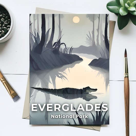 Nationaal park Everglades | Waterverf-alligator Briefkaart